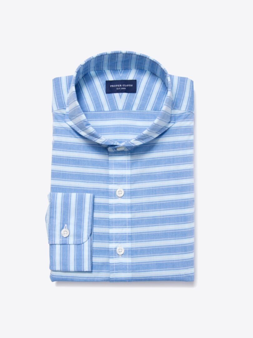Blue and Aqua Horizon Stripe Short Sleeve Shirt