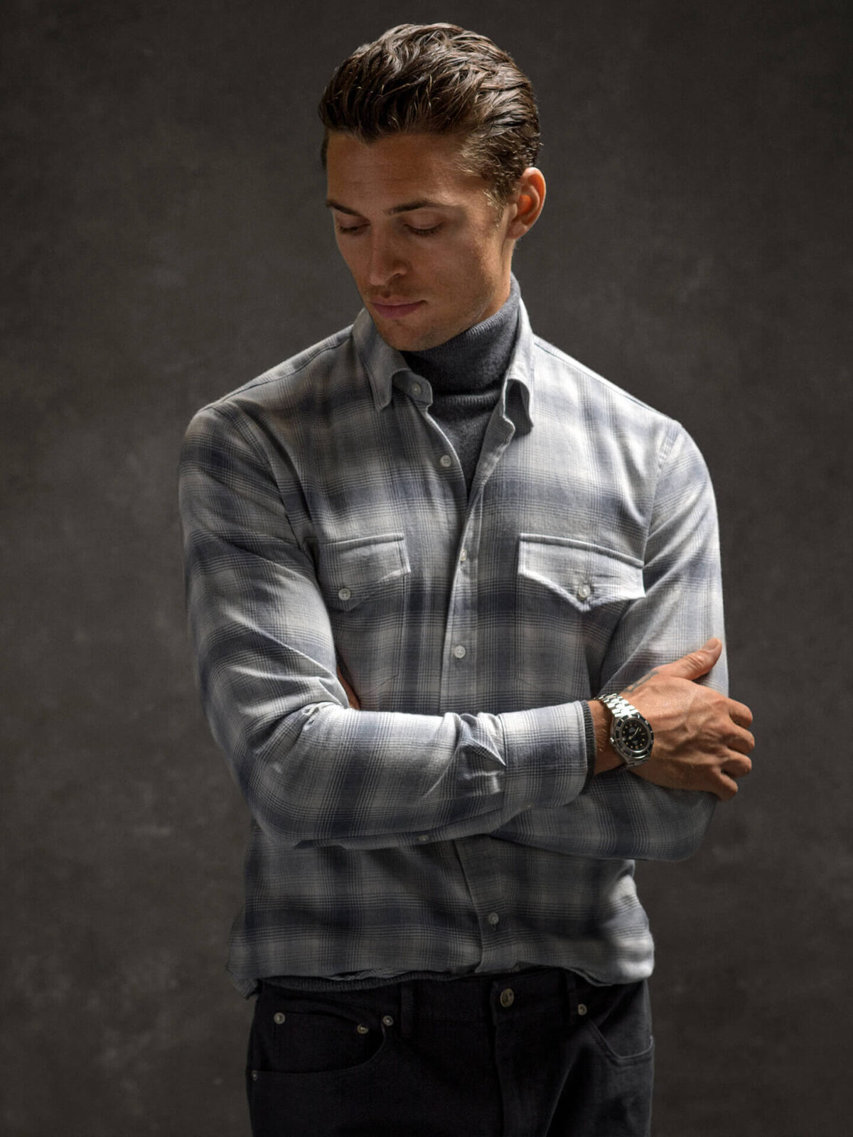 Satoyama Grey Ombre Plaid Flannel Shirt by Proper Cloth Satoyama Grey Ombre Plaid Flannel Shirt by Proper Cloth