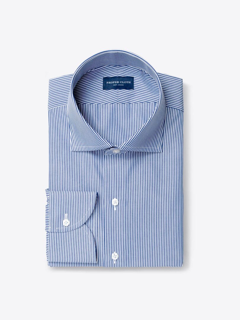 140s Navy Wrinkle-Resistant Pencil Stripe Custom Dress Shirt 