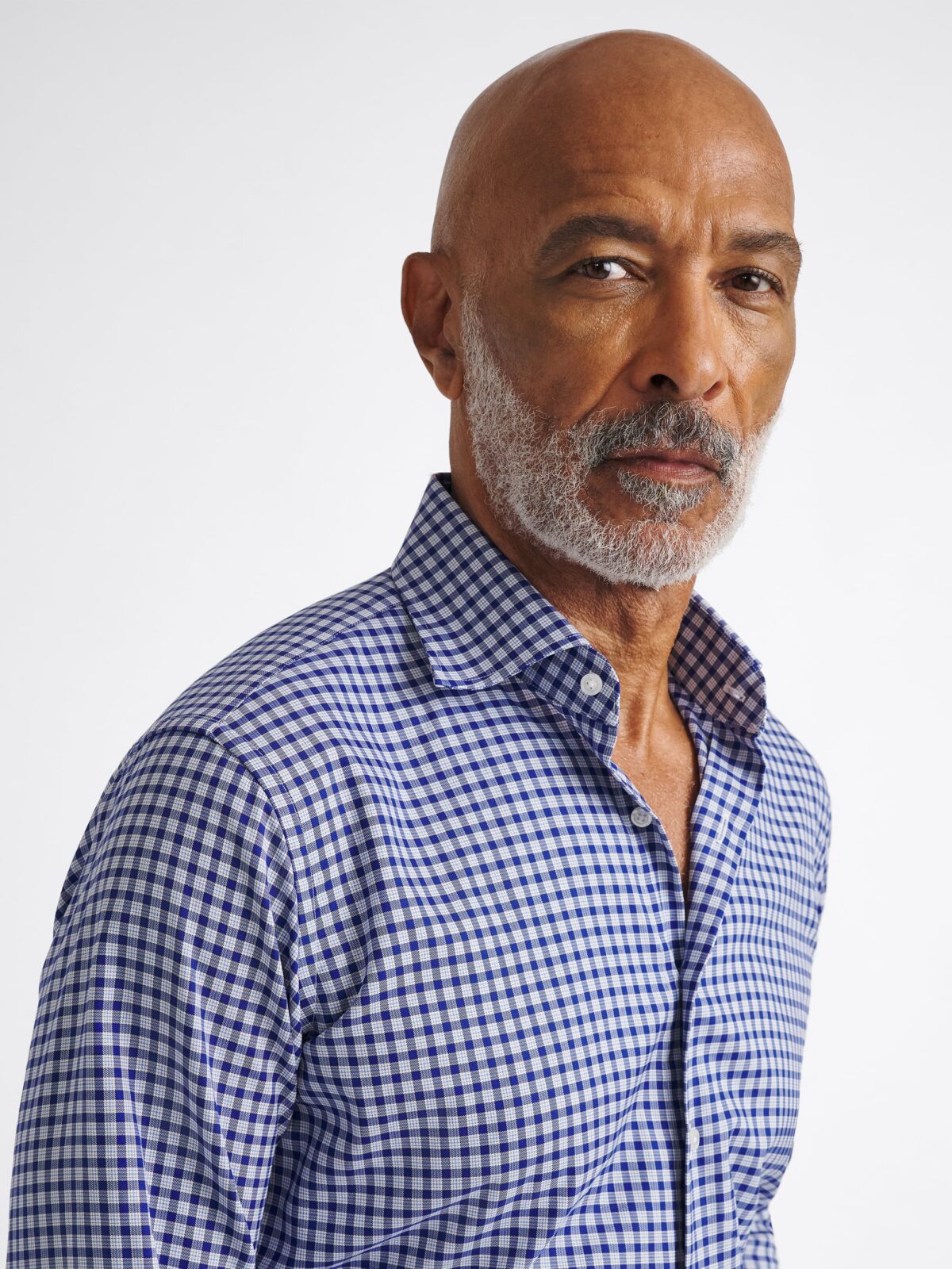 The Thomas Mason Brushed Dress Shirt in Blue Micro Check
