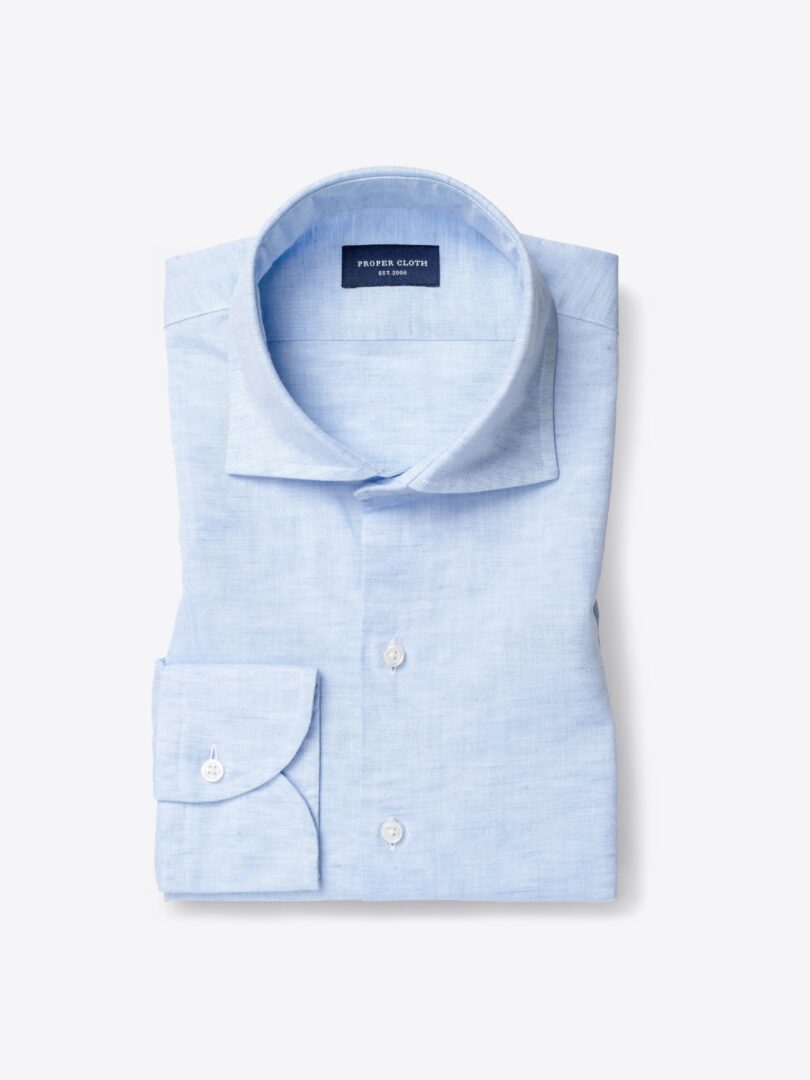 Portuguese Light Blue Cotton and Linen Oxford Custom Made Shirt 