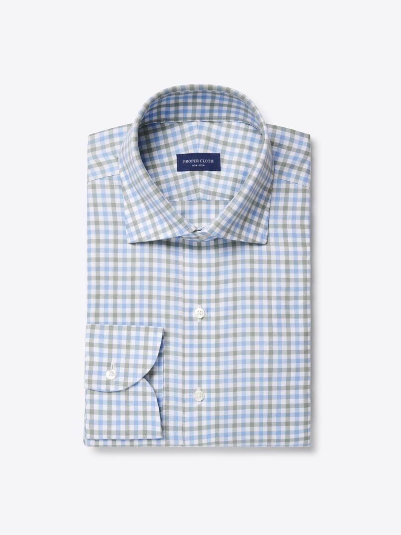 Men’s Non-Iron Supima Blue and Sage Multi Gingham Thumb