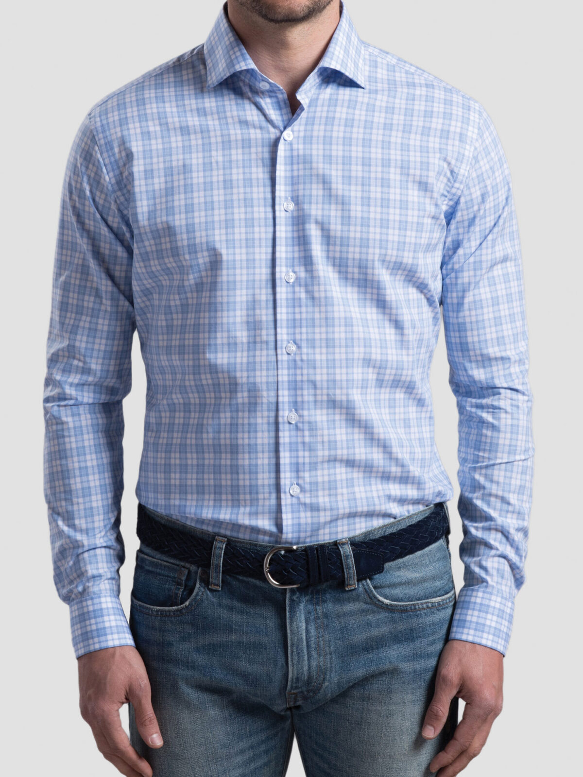Varick Light Blue Multi Check Men's Dress Shirt Shirt by