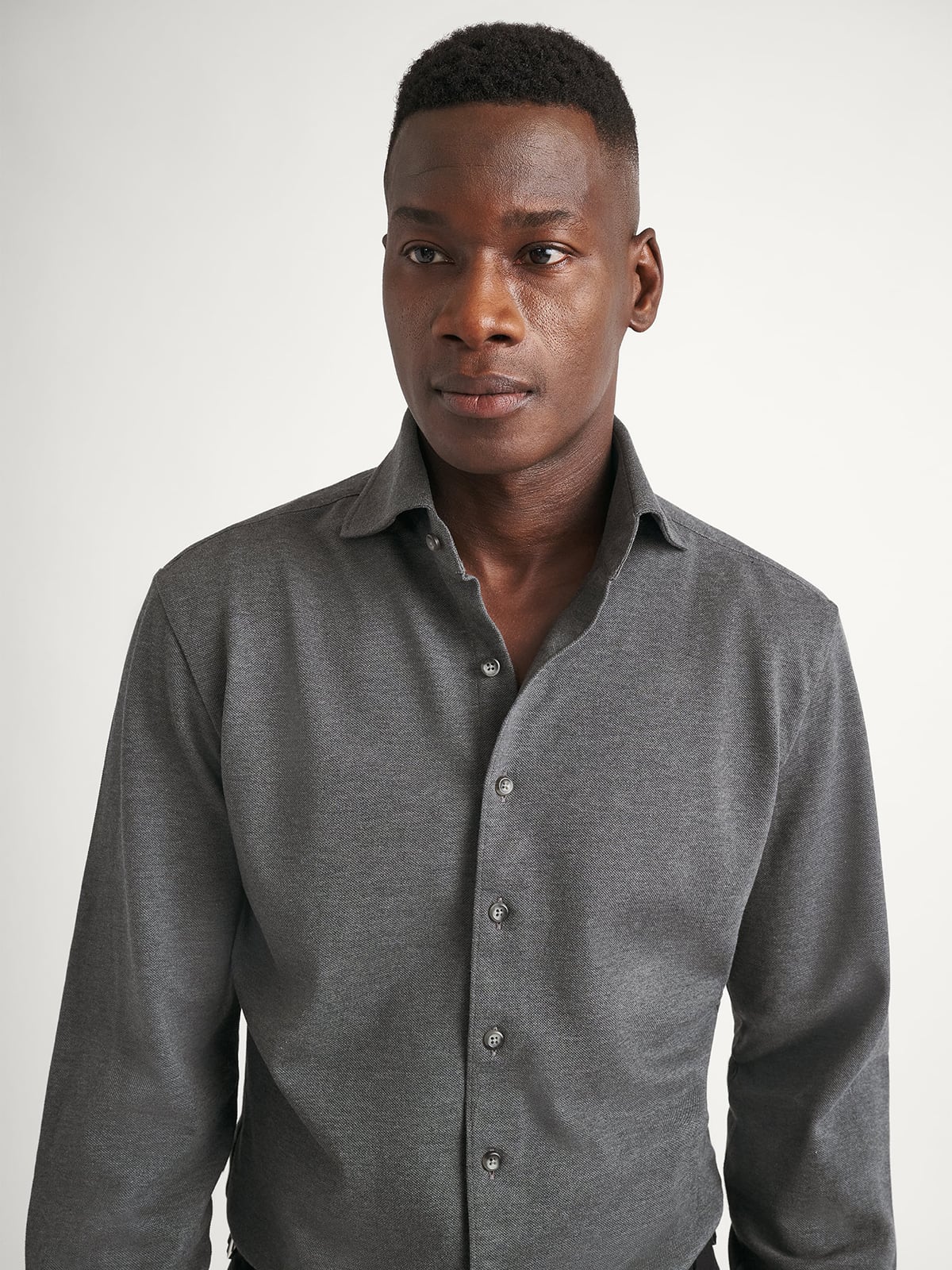 Canclini Charcoal Melange Easy Care Knit Pique Shirt Canclini Charcoal Melange Easy Care Knit Pique Shirt
