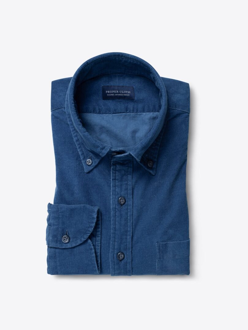 Japanese Washed Indigo Corduroy Fitted Dress Shirt 