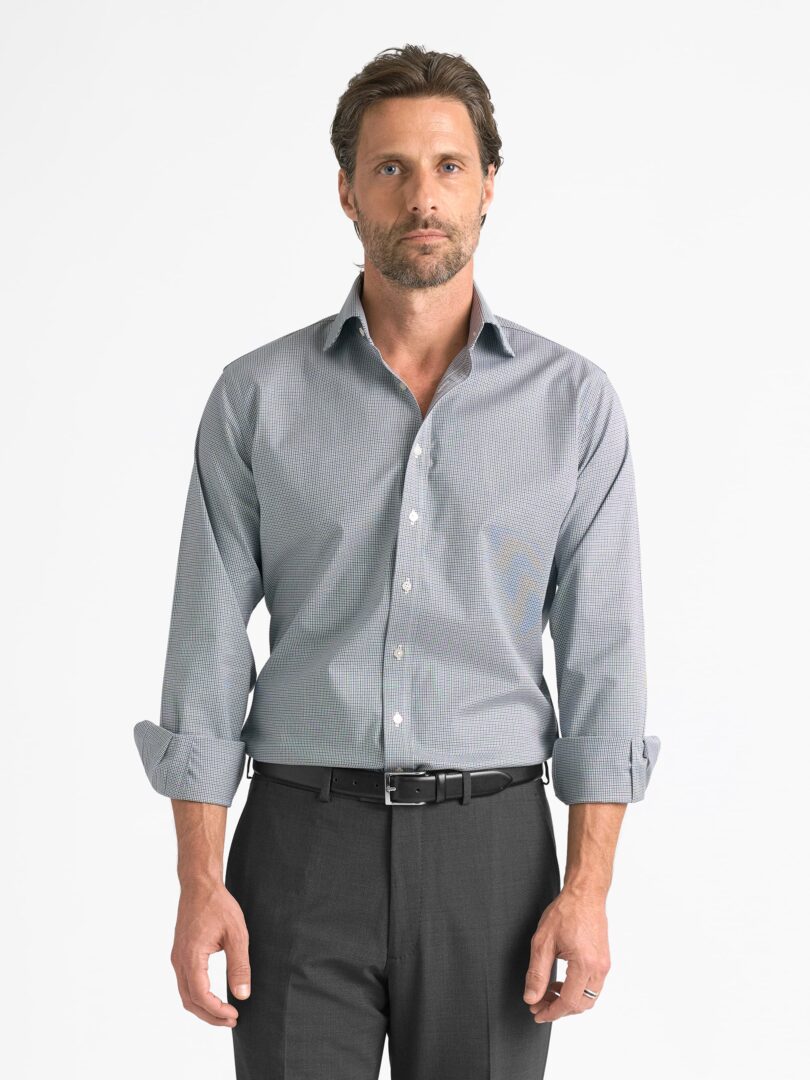 Non-Iron Stretch Green and Blue Houndstooth Check Thumb Detail