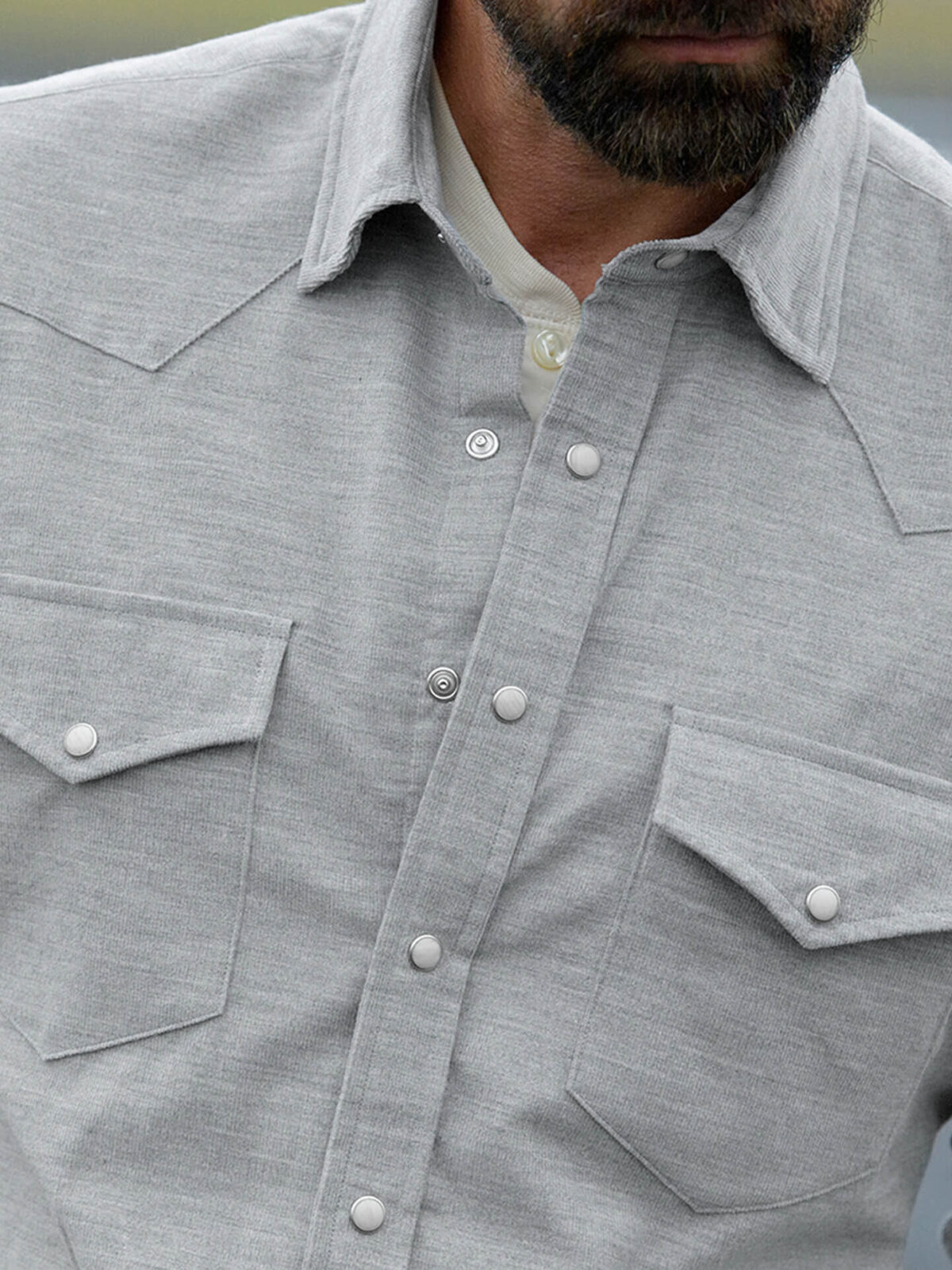 Japanese Grey Melange Pincord Corduroy Western Shirt Shirt