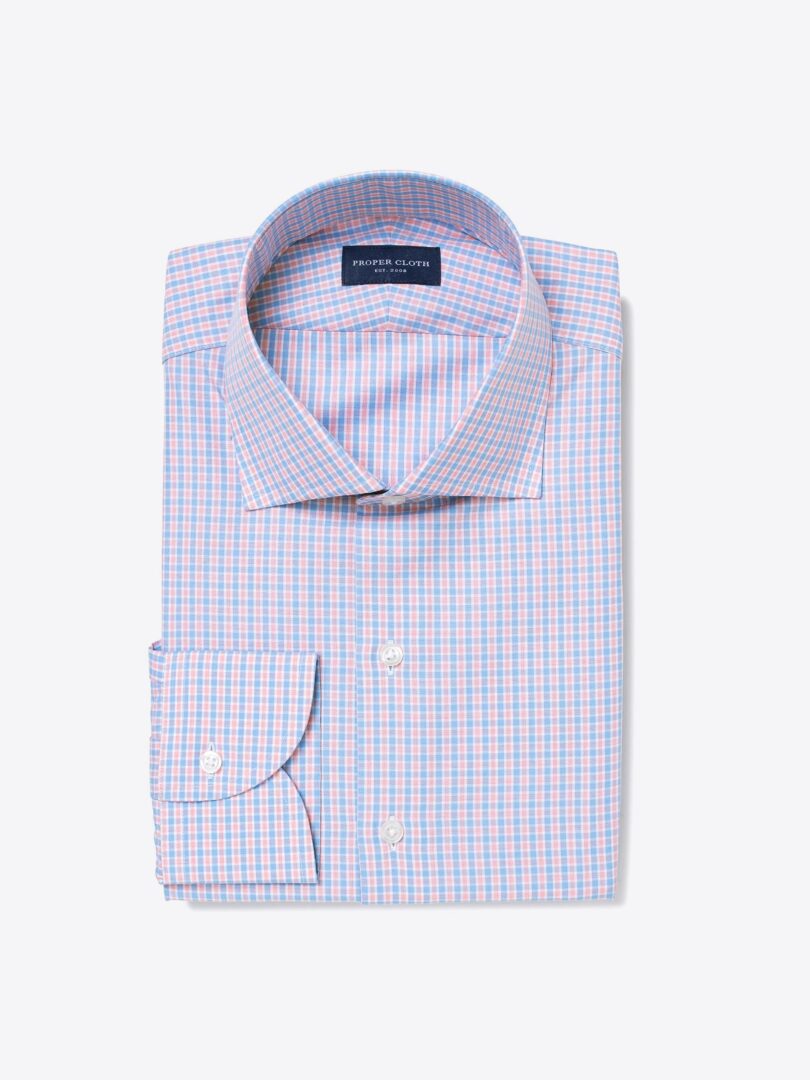 Parma Coral and Blue Check Fitted Shirt 