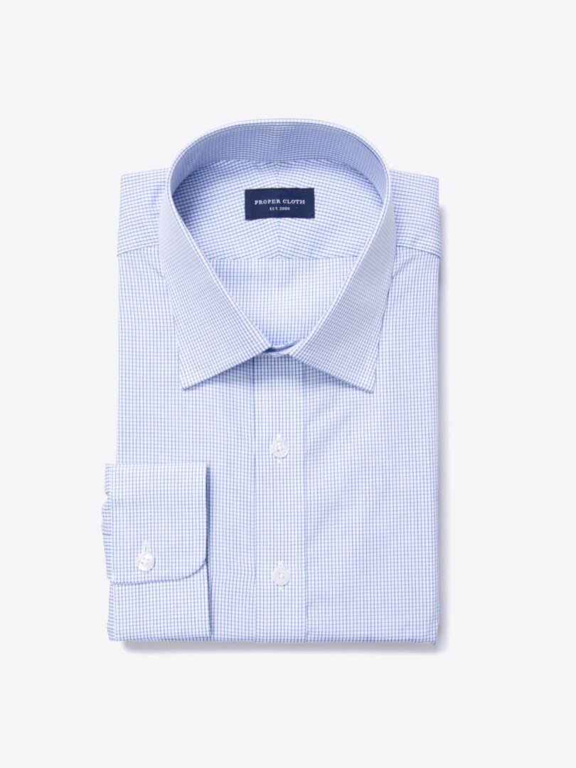 Thomas Mason Blue Small Grid Custom Dress Shirt 