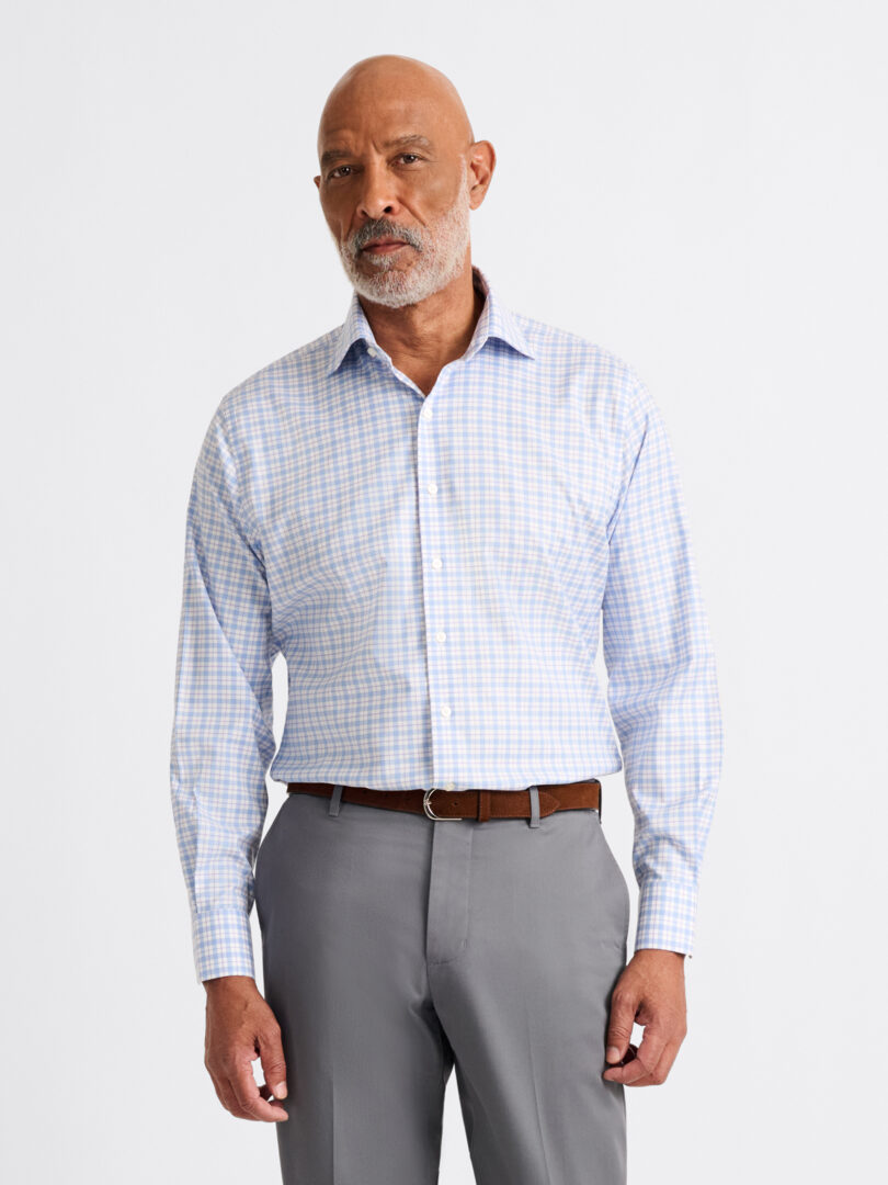 Non-Iron Stretch Supima Blue and Purple Multi Check Thumb Detail