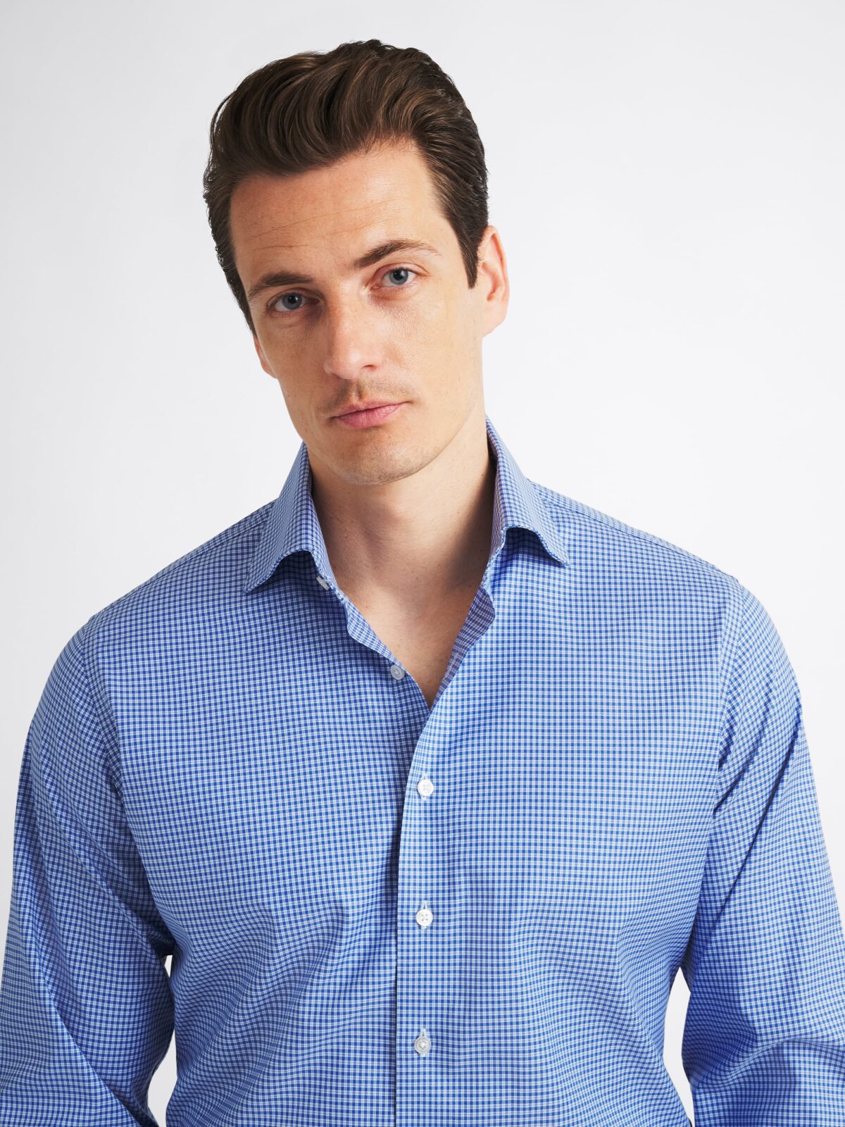 The Thomas Mason Non-Iron Shirt in Dark Blue Small Check
