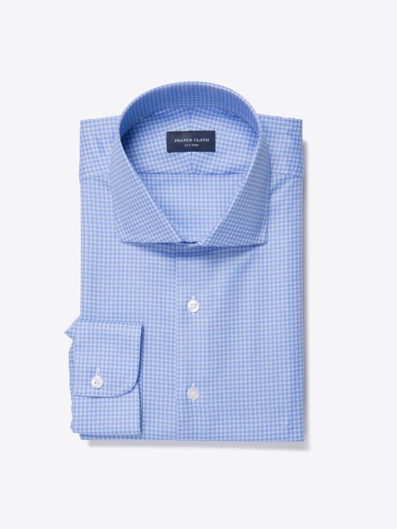 Morris Wrinkle-Resistant Blue Small Check Dress Shirt 