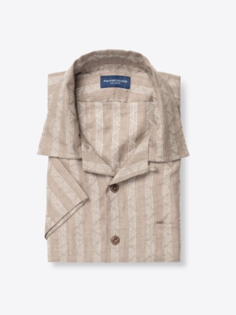 Shop Albini Beige and White Cotton Linen Dobby