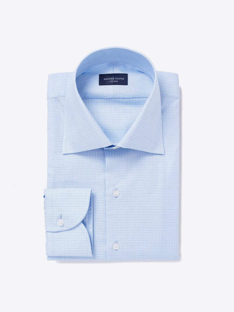 Morris Wrinkle-Resistant Light Blue Small Check Fitted Dress Shirt 