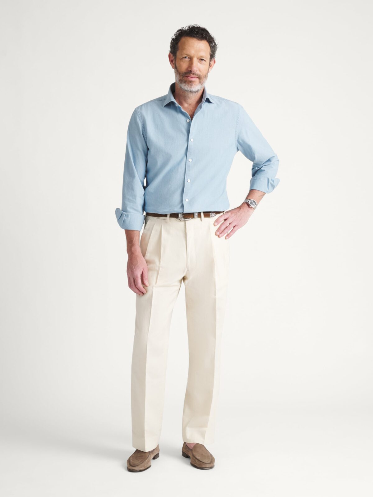 light blue dress shirt with khaki pants GRWM for a work day with these office-ready staples from @propercloth . Would you wear this look? Full outfit details, below. #adamgonon, -, Shirt: @propercloth , Pants: @propercloth , Loafers: