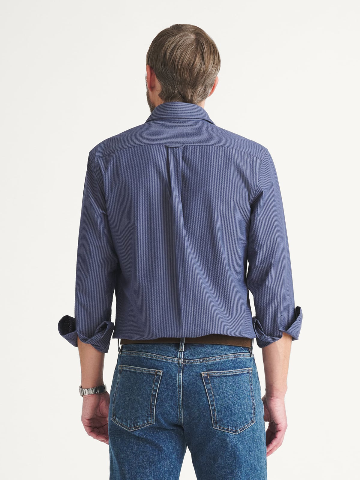 Portuguese Slate Blue Seersucker Shirt Portuguese Slate Blue Seersucker Shirt