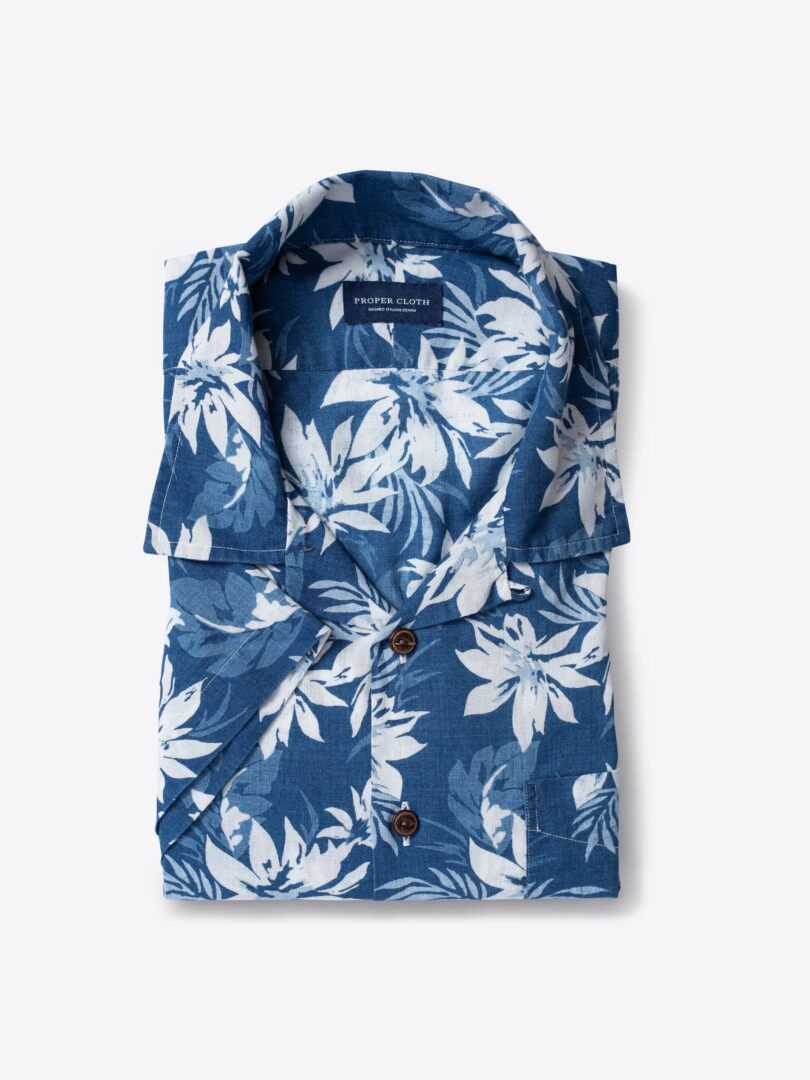 Japanese Washed Indigo Floral Print 