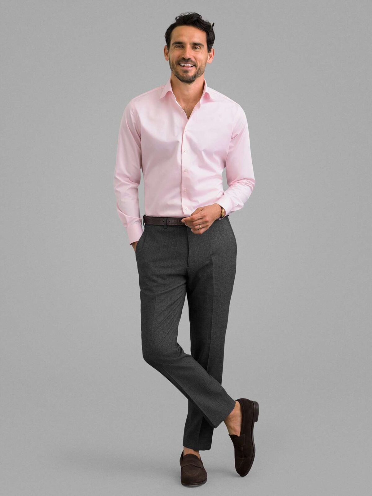 Light pink shirt with chocolate color trouser | Pink shirt men, Black pants  men, Pants outfit men