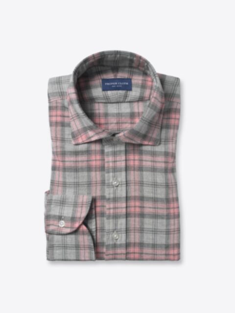 Shop Satoyama Light Grey and Faded Rose Plaid Flannel