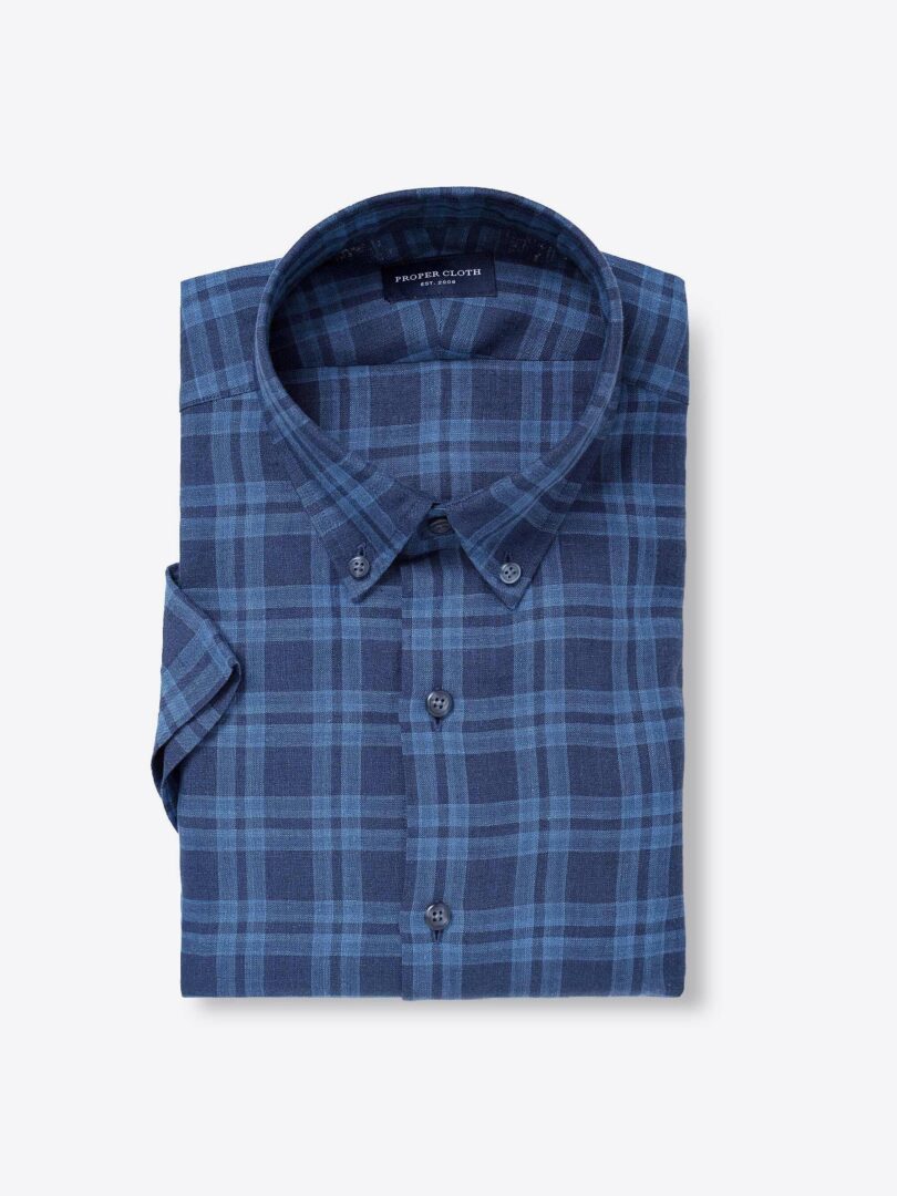 Redondo Navy Plaid Linen Tailor Made Shirt 