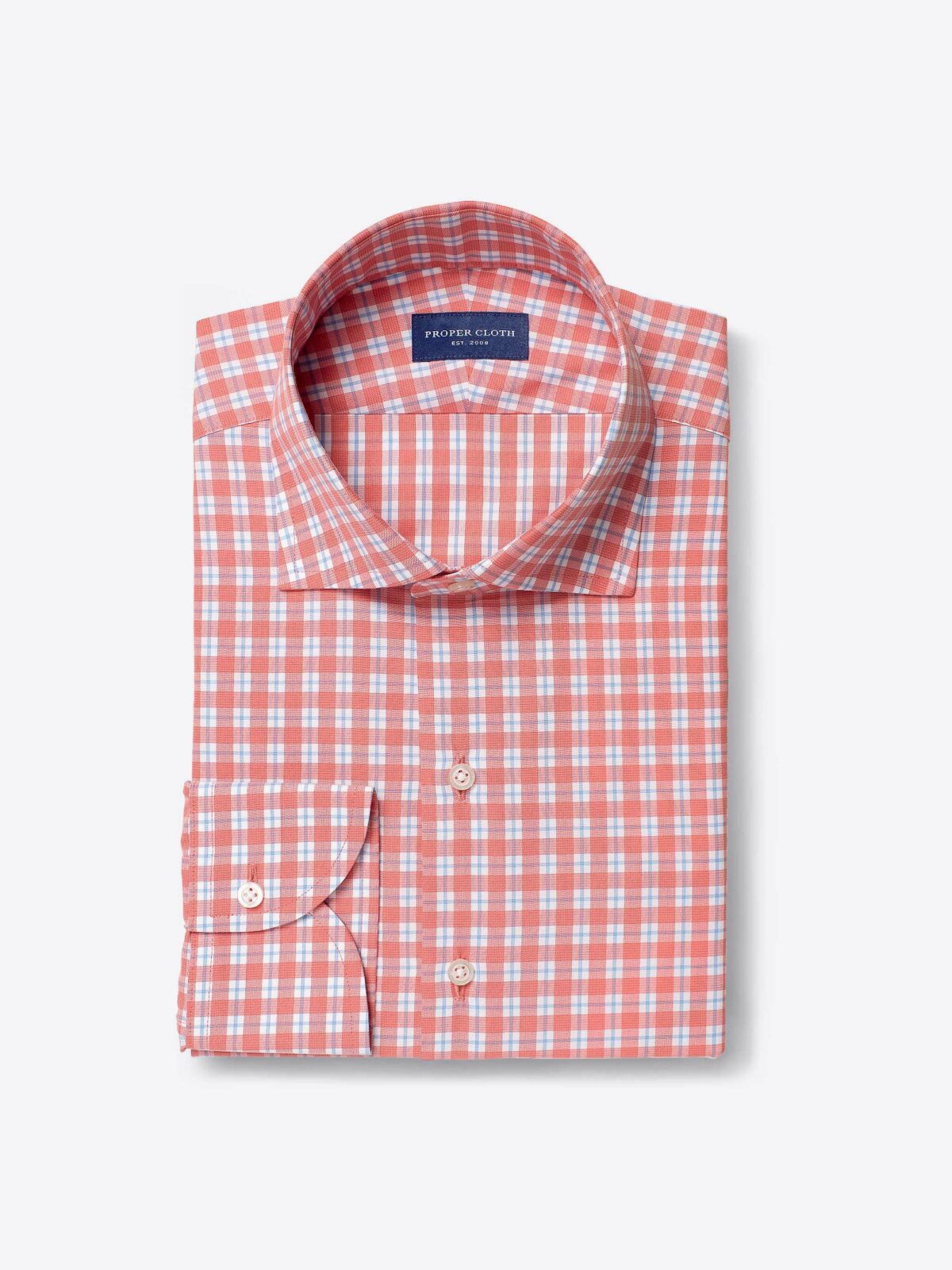 Como Coral and Light Blue Check Shirt