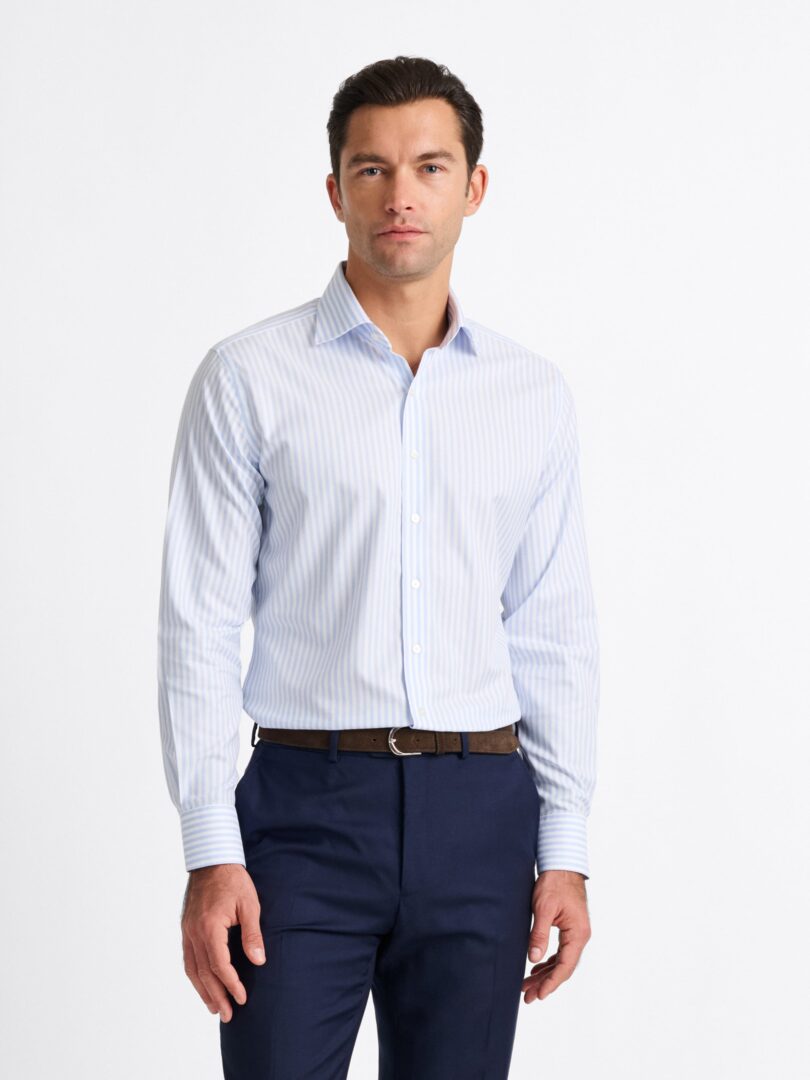 Non-Iron Supima Light Blue Stripe Twill Thumb Detail