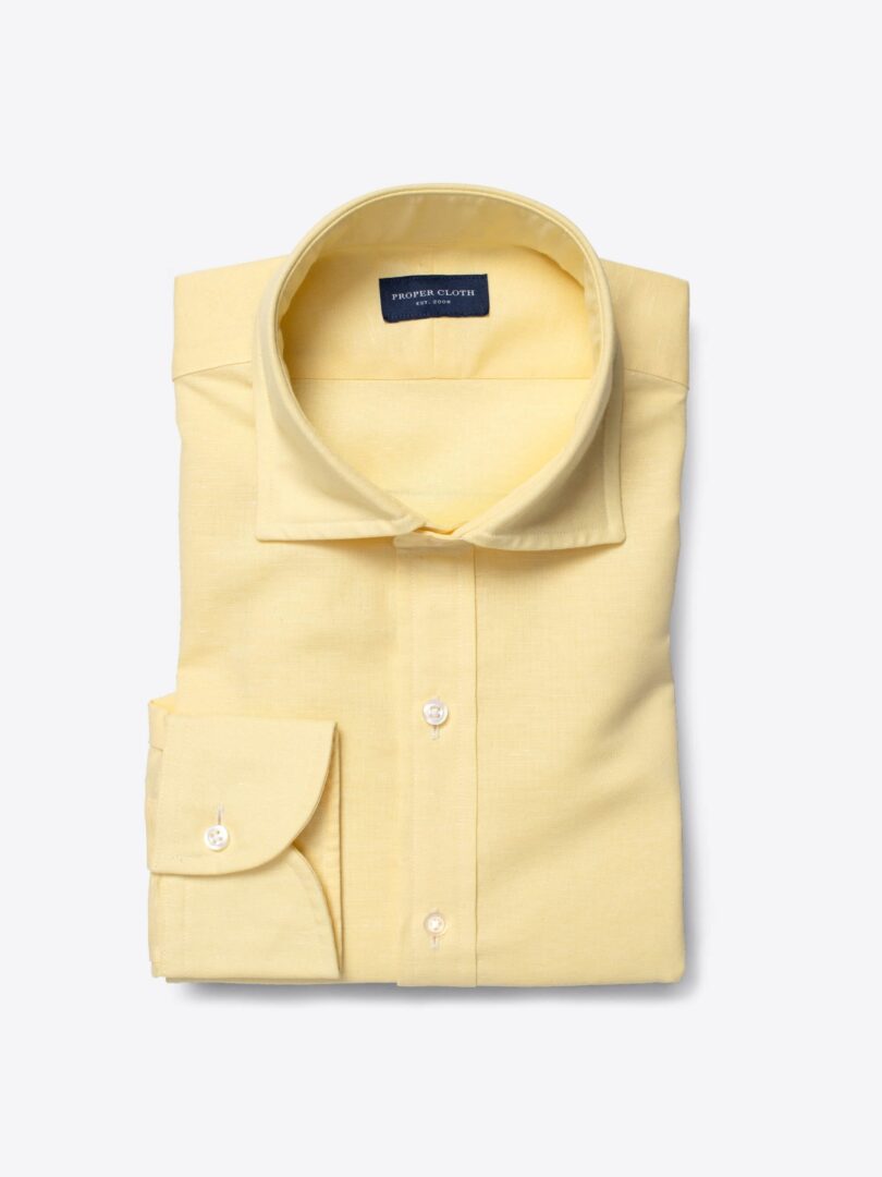 Portuguese Faded Yellow Cotton Linen Oxford Men's Dress Shirt 
