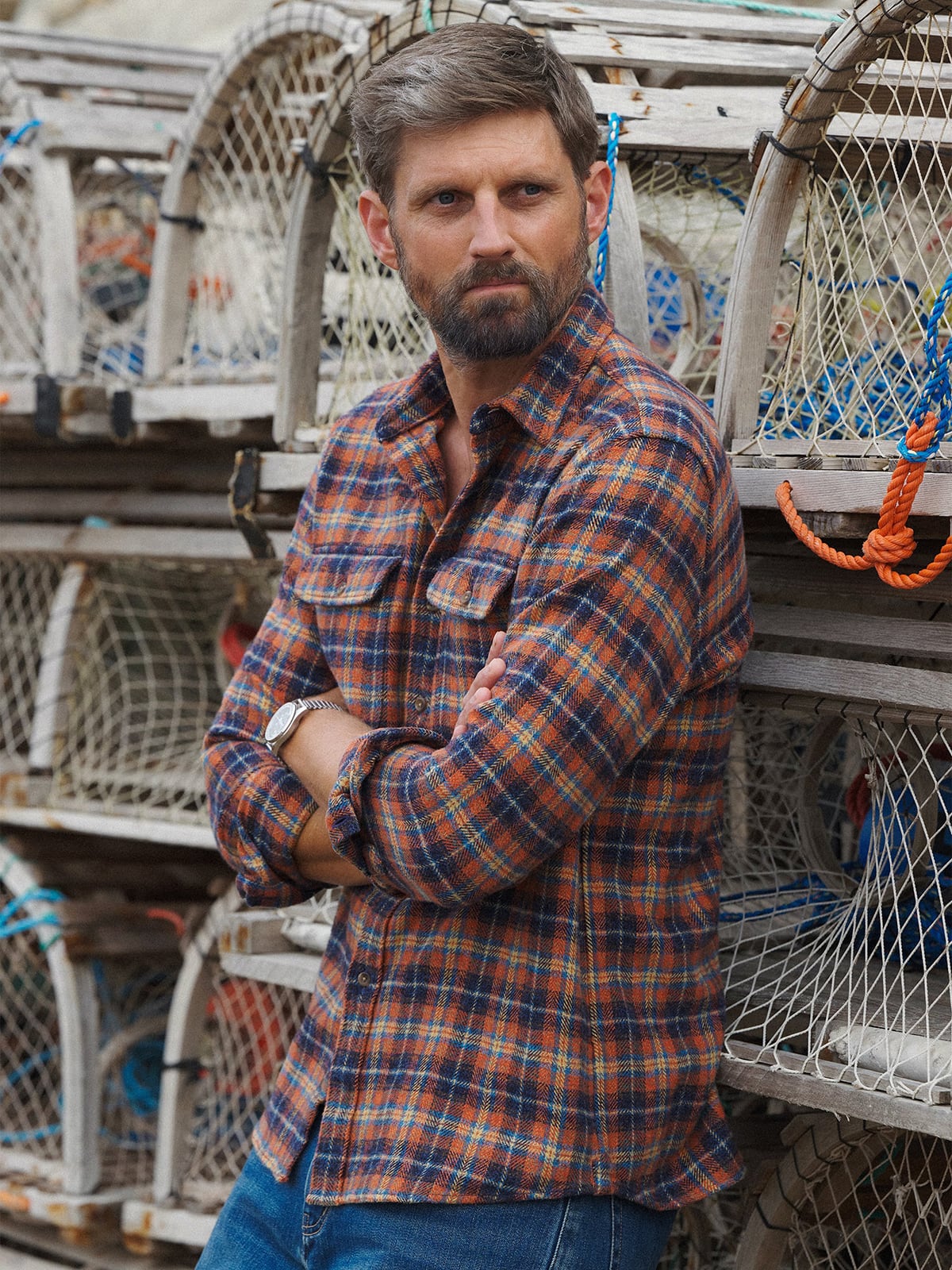 urban outfitters blue striped dress Men's Summit Flannel Shirt in Orange & Blue 'Daybreak' Plaid main image 0