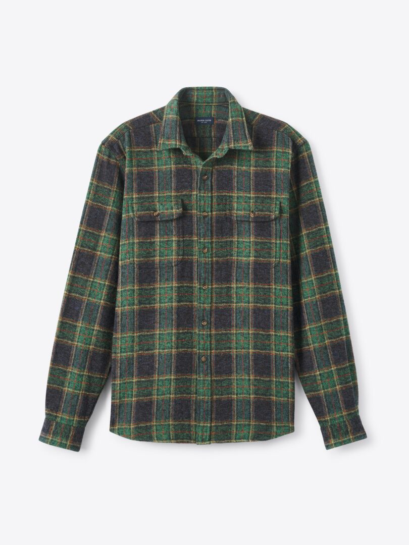 Men’s Japanese Navy Green and Red Low Twist Plaid Thumb