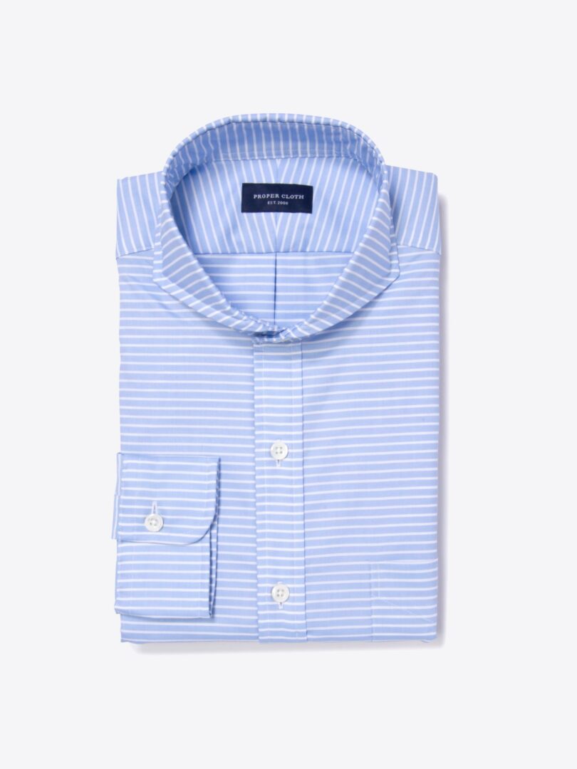 Thomas Mason Light Blue Horizontal Stripe Dress Shirt 