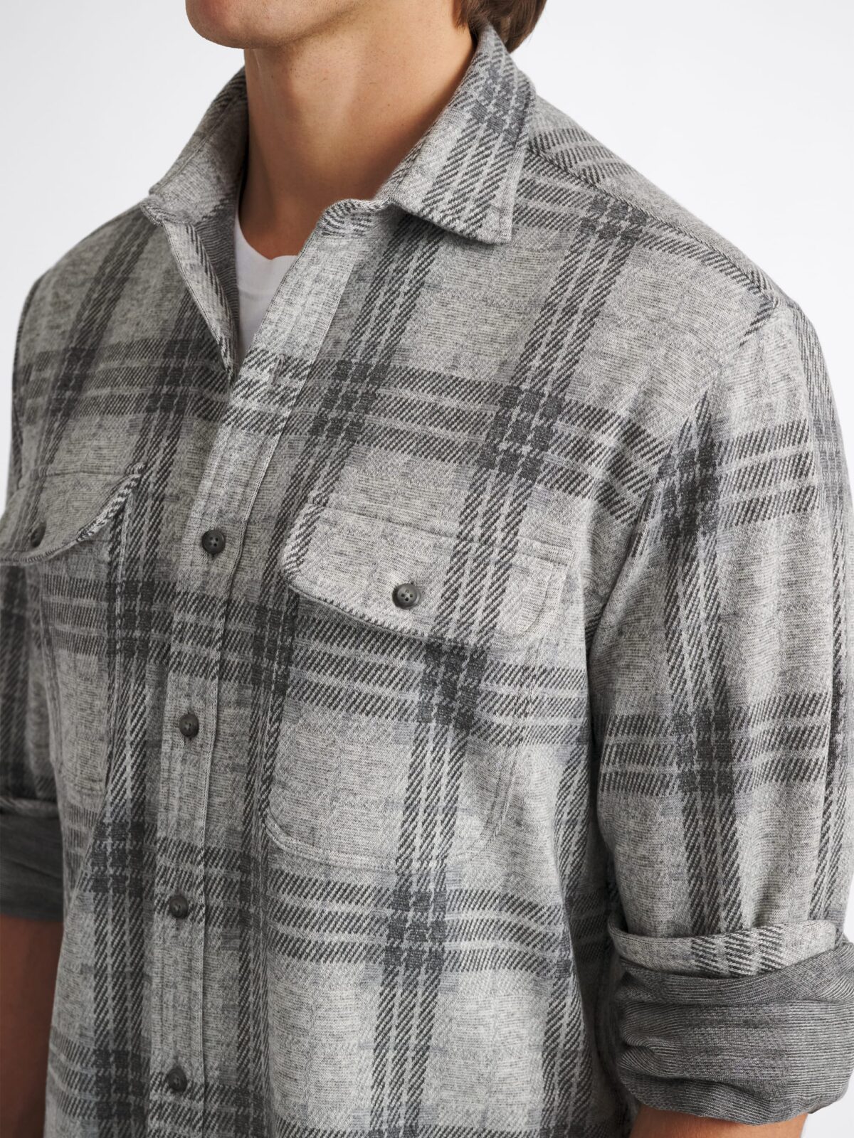 The Flannel Sweater Shirt in Grey Melange Plaid