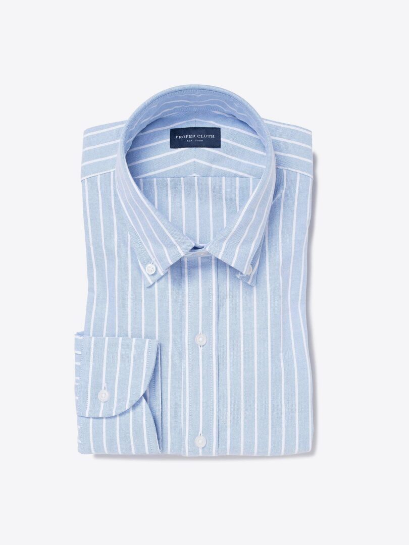 Light Blue Wide Stripe Oxford Cloth Custom Dress Shirt 
