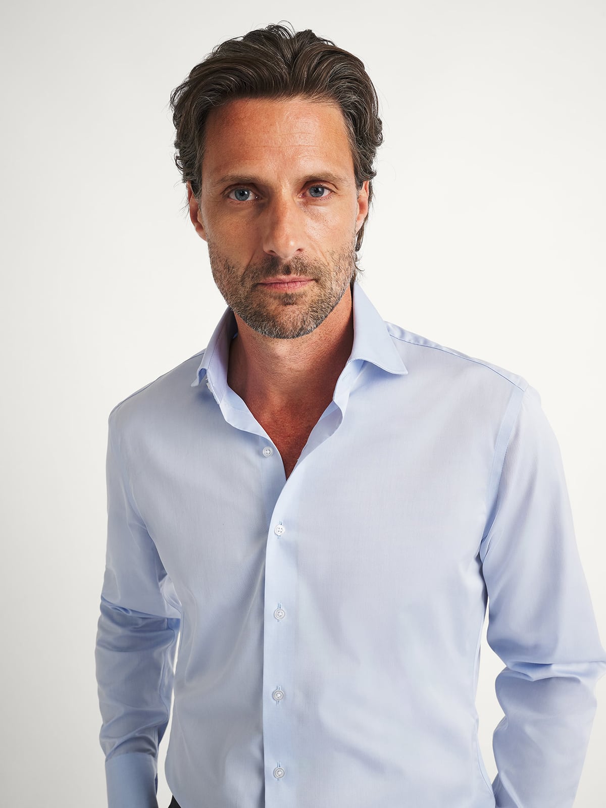 The Thomas Mason Superfine Twill Dress Shirt in Light Blue