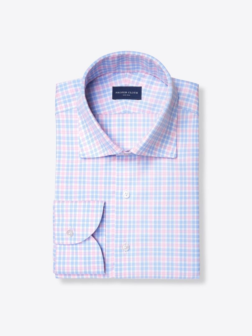 Thomas Mason Non-Iron Sky and Pink Multi Check 