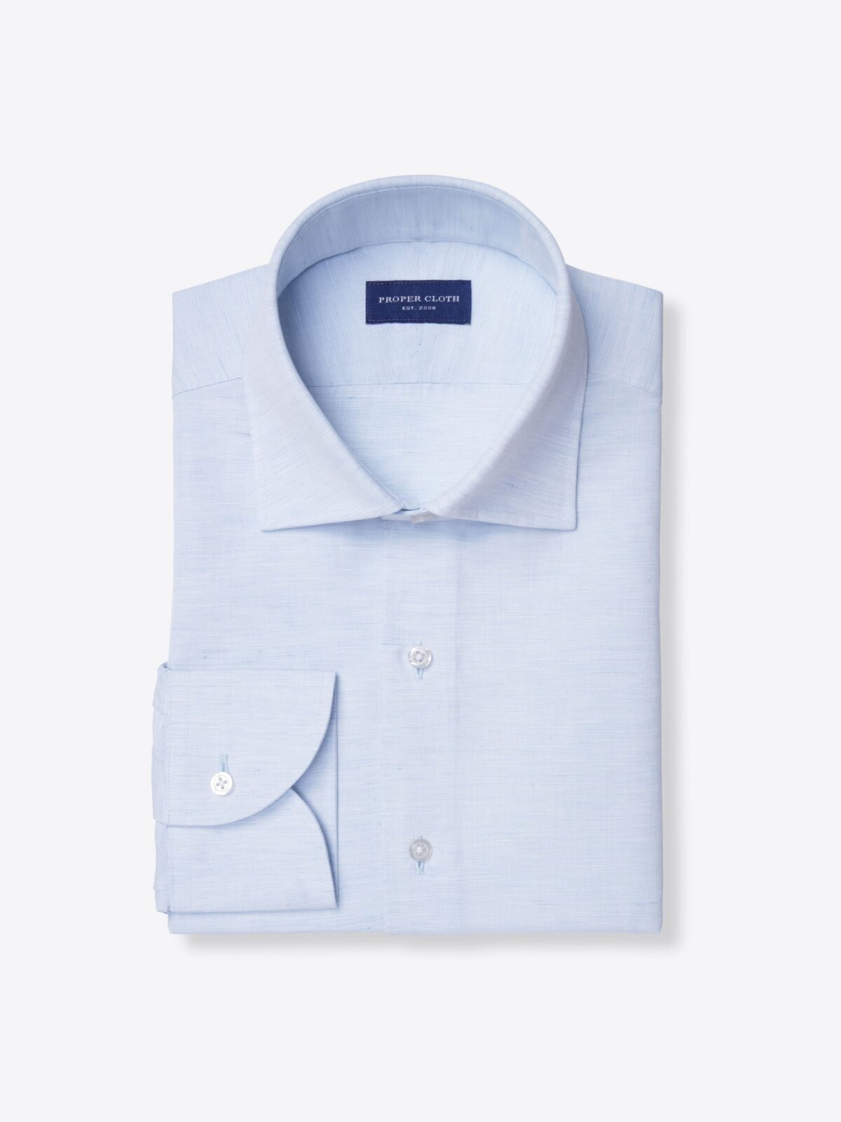 Light Blue 120s Cotton and Linen Plain Weave Shirt