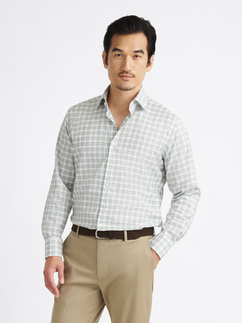 Sutton 120s Sage and Blue Check Thumb Detail
