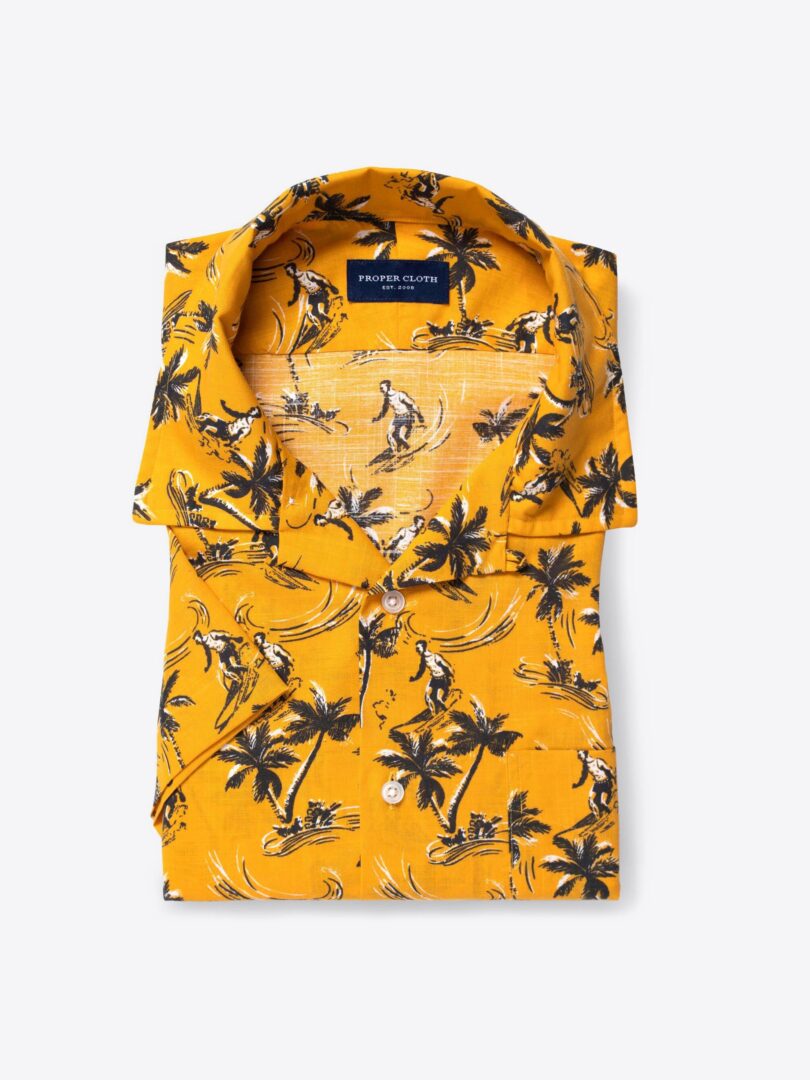 Albiate Yellow Vintage Aloha Print Short Sleeve Shirt