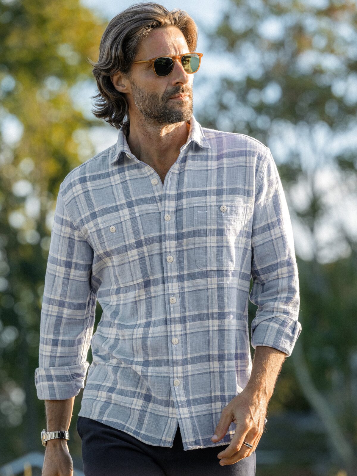 Jackson Washed Light Blue and Sky Country Plaid Shirt by Proper Cloth