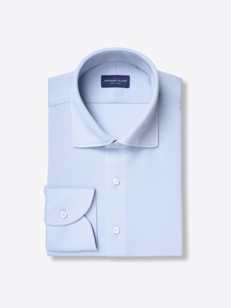 Japanese Light Blue Performance Knit Pique Dress Shirt Product Image