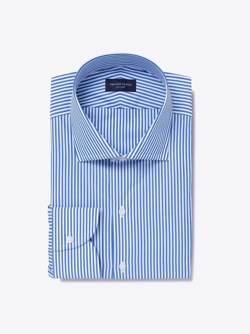 140s Blue Wrinkle-Resistant Bengal Stripe Custom Dress Shirt 