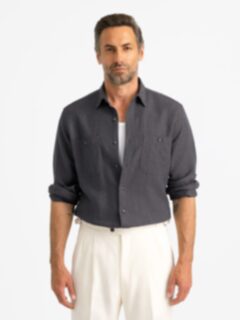 The Sunwashed Cotton Linen Utility Shirt in Faded Black