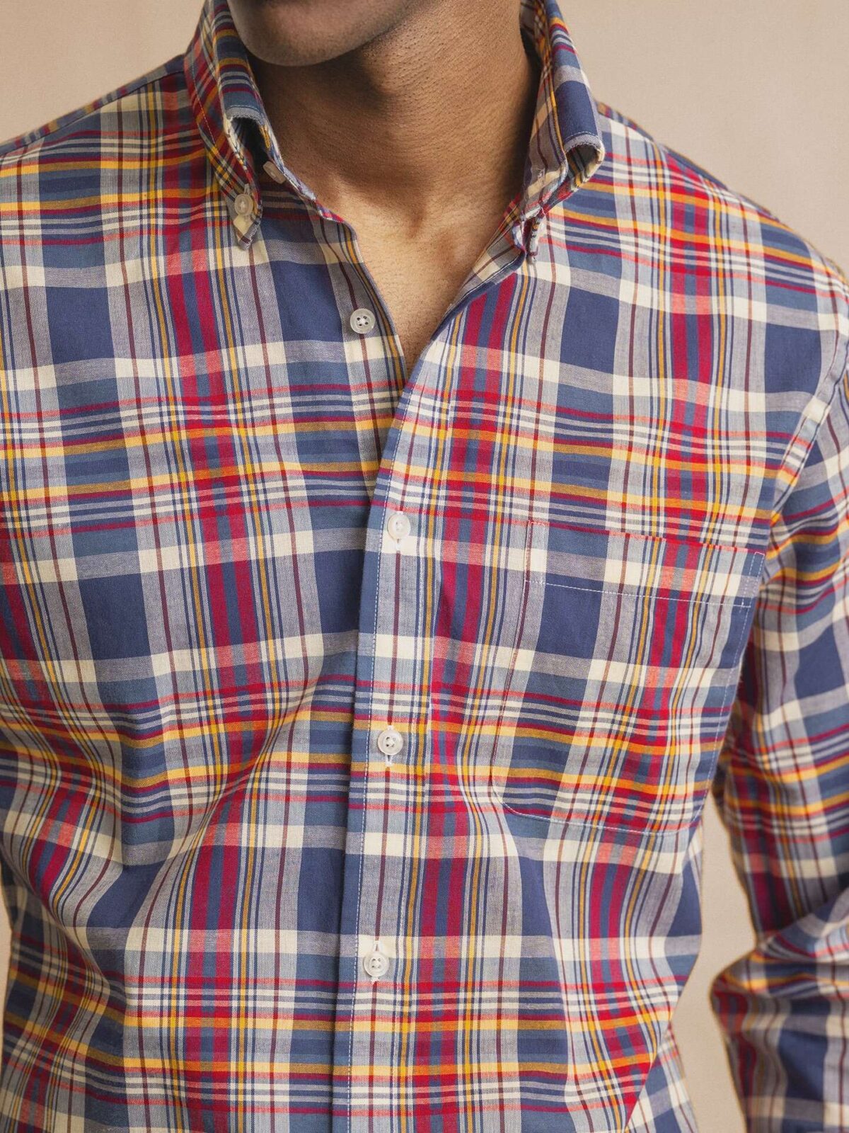 Blue Red and Gold Indian Madras Button Down Shirt