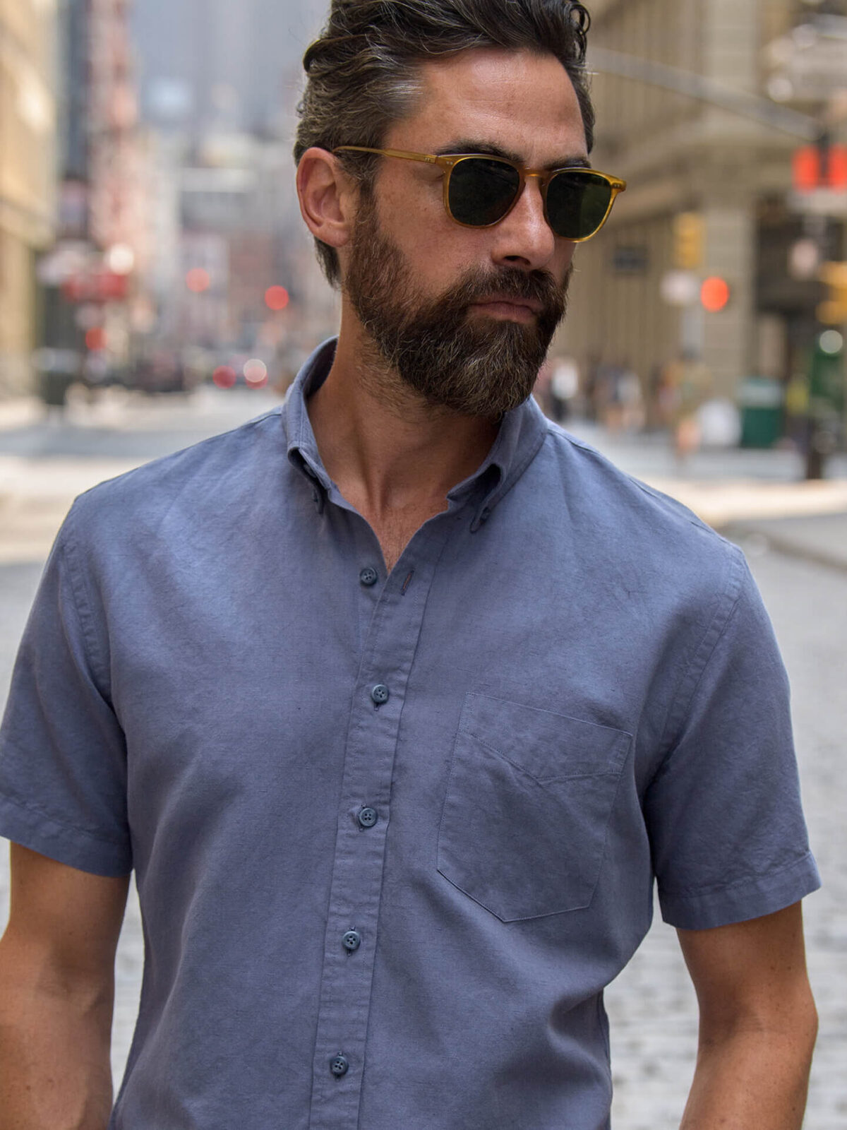 Navy Garment Dyed Cotton Linen Oxford Shirt by Proper Cloth