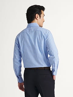 The Thomas Mason Non-Iron Shirt in Slate Blue and Sky Plaid