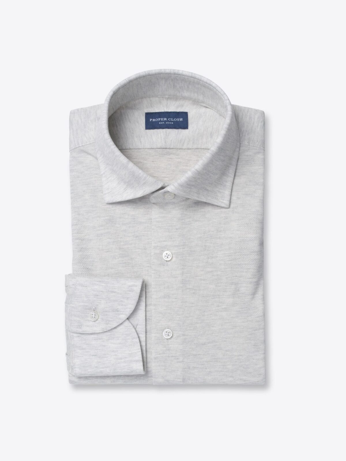 Carmel Pale Grey Melange Tencel and Cotton Knit Pique Shirt by Proper Cloth