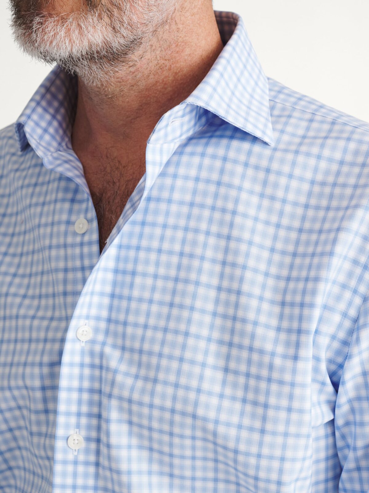 The Thomas Mason Non-Iron Shirt in Navy and Sky Multi Check