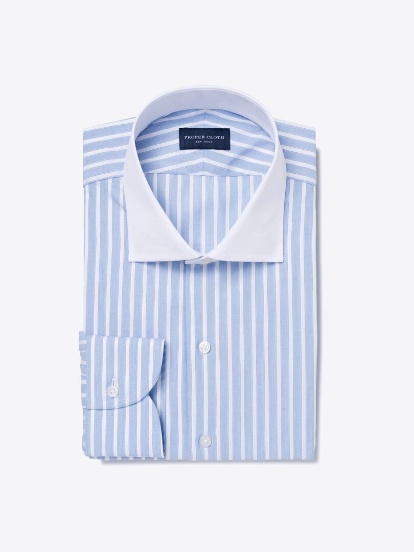 Light Blue 120s End-on-End Stripe Men's Dress Shirt 
