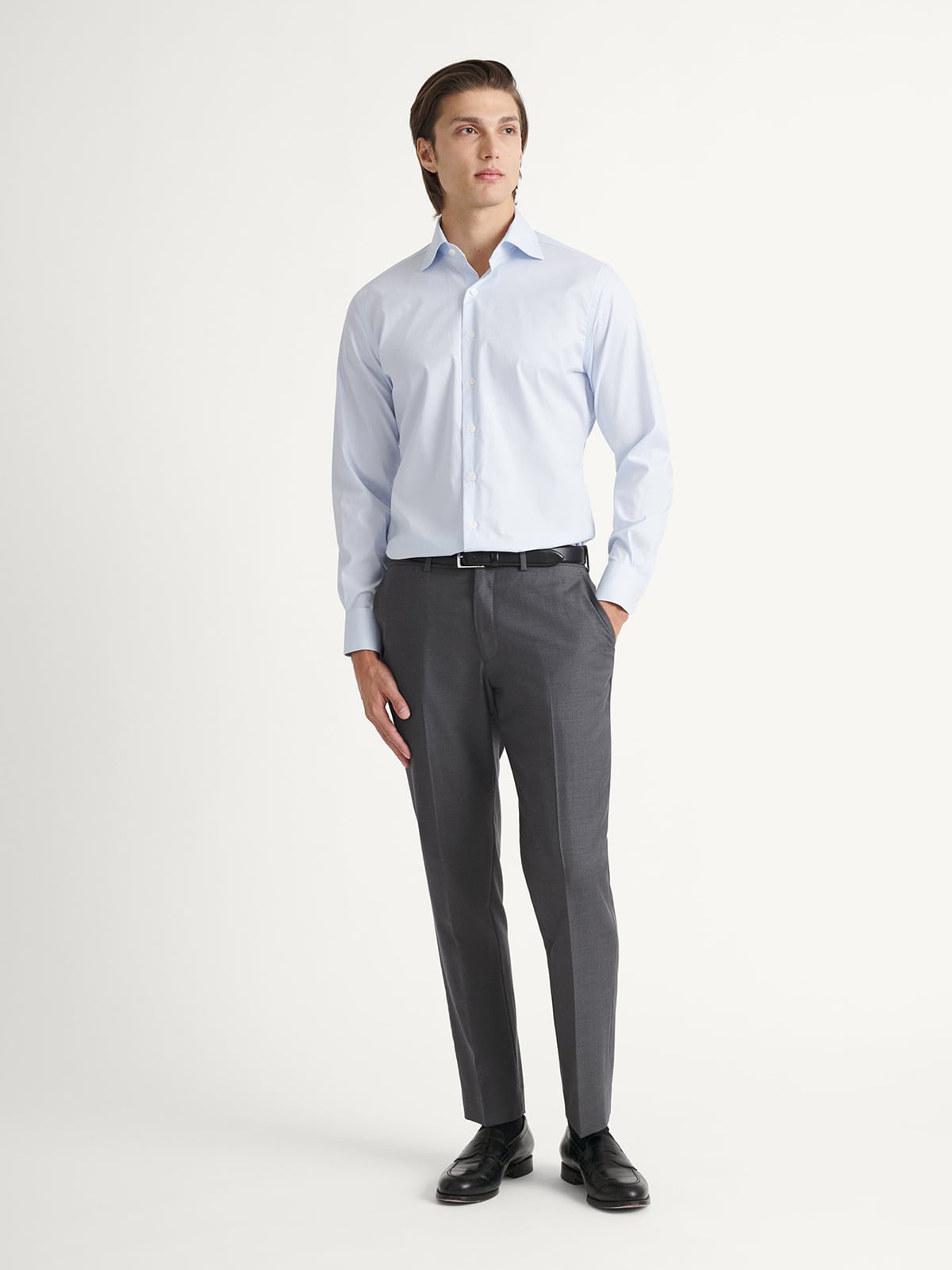 HIDEBOY　THOMAS MASON for GP The Thomas Mason Fine Twill Shirt in Light Blue Micro Stripe