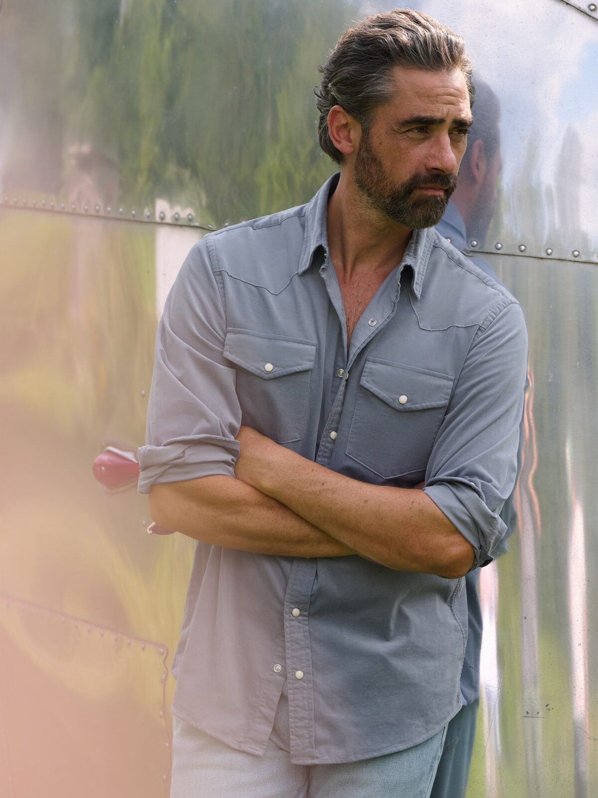 Graham Slate Stretch Pincord Corduroy Shirt