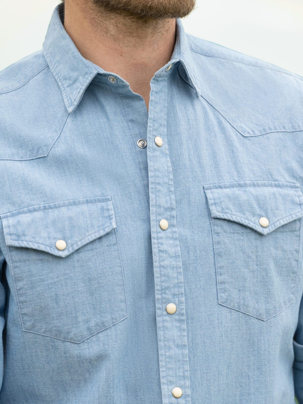 The Washed Denim Western Shirt in Light Wash Chambray